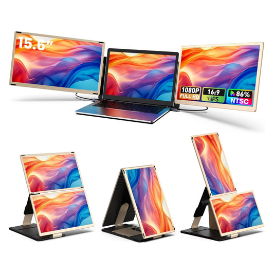 15.6" Portable Dual Triple Screen Monitor Extension Portable Tri Screen Monitor for Laptop Triple Laptop Screen Extender